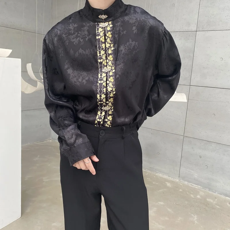 

SuperAen 2023 Spring New Chinese Style Metal Plate Button Stand Collar Shirt Women Long Sleeve Vintage Jacquard Casual Shirt
