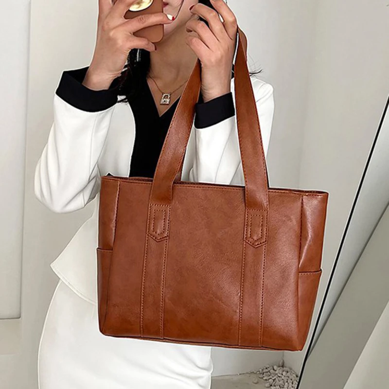 

Casual Women Shoulder Bag PU Leather Tote Handbag Female Shopping Bags Soft Leather Lady Purse Bags High Capacity Totes