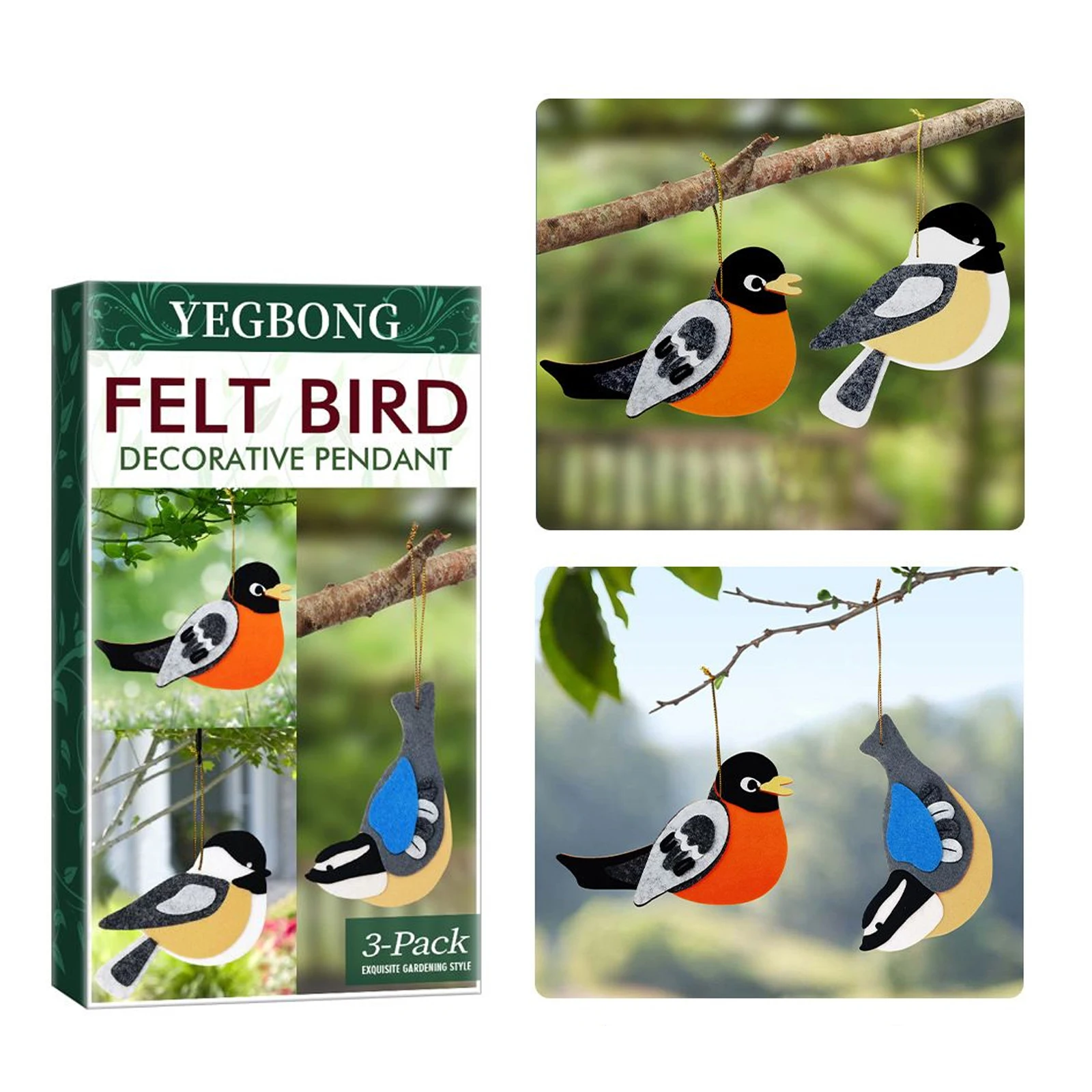 

YEGBONG Bird Felt Pendant Kit DIY Craft Handmade Felting Pendant Home Garden Balcony Bird Decorations 3pcs/box Free Shipping