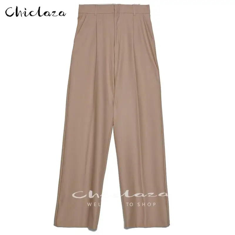 

CHICLAZA 2022 Spring Autumn High Waist Trousers Women Casual Loose Zipper Straight-Leg Pants