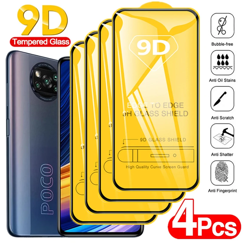 1-4Pcs Tempered Glass for Xiaomi Poco X3 Pro NFC F3 M3 M4 GT Screen Protectors for Redmi Note 10 9 8 11 Pro 10s 9s 8T 11s 9A 9C