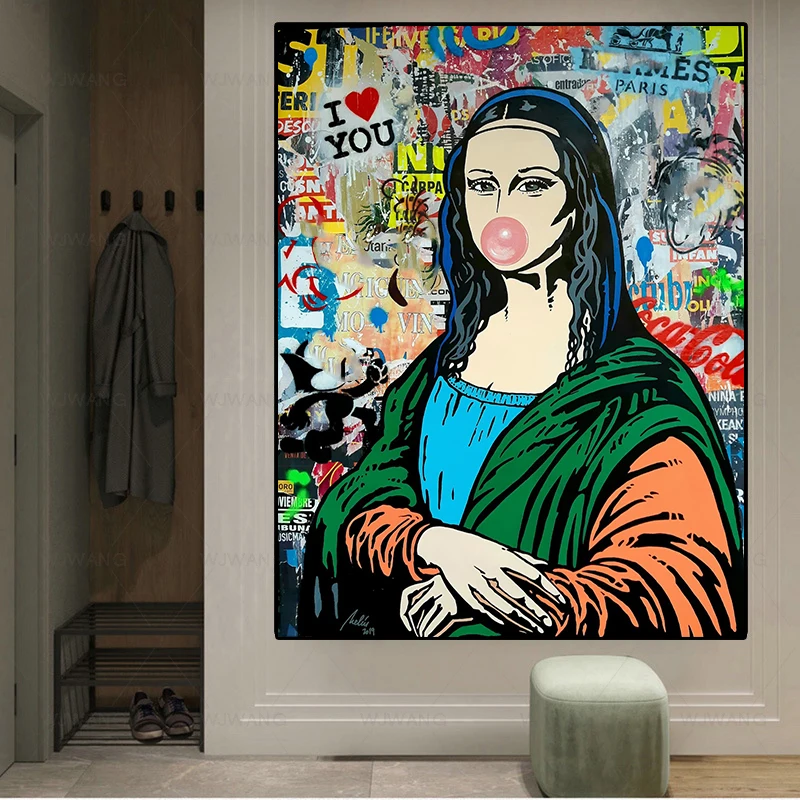 

Funny Mona Lisa Portrait Graffiti Decorative Painting Mural Pop Art Canvas Poster and Print Wall Pictures Living Room Home Decor