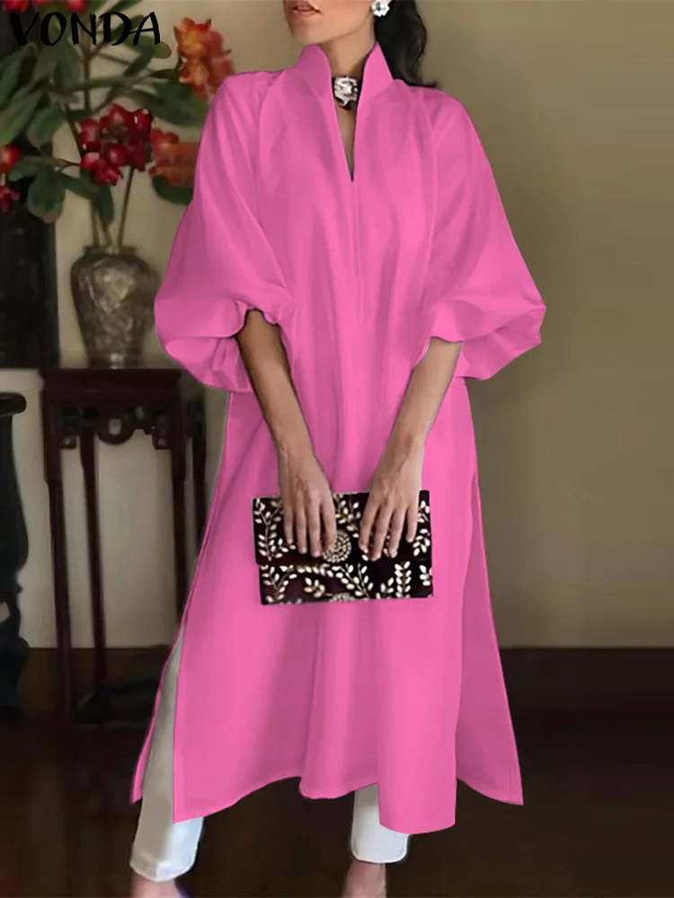 VONDA женское элегантное платье 2024 весеннее офисное повседневное однотонное