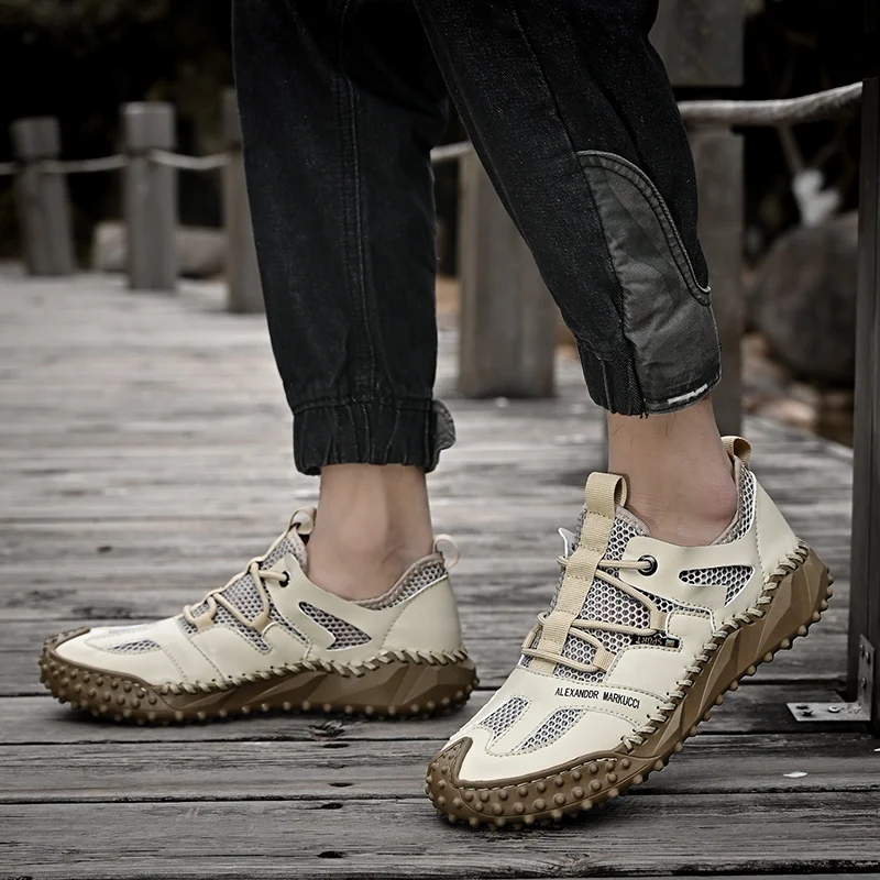 Summer Breathable Men's Golf Shoes Men's Outdoor Non-slip Golf Shoes White Mesh Golf Training Shoes Men's Comfortable Golf Shoes