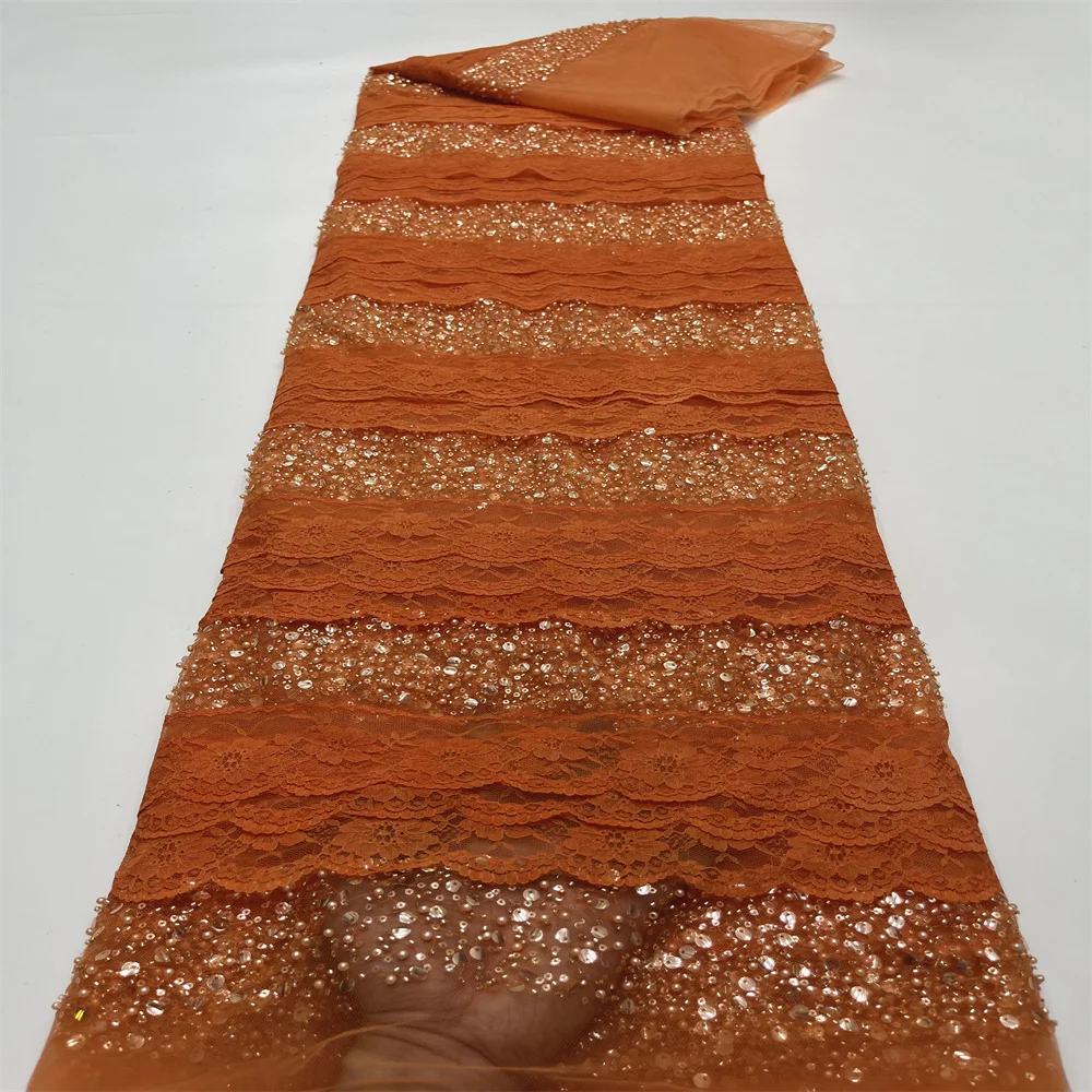 

Роскошная африканская Тюлевая кружевная ткань с блестками 2023 Высококачественная французская Тюлевая кружевная вышивка с бисером для женского вечернего платья FJ2257