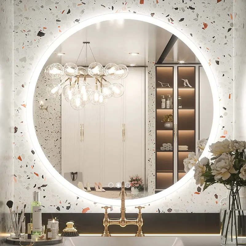 

26 inch LED Bathroom Mirror, Wall-Mounted Anti-Fog Dimmable Makeup Vanity Round Mirror