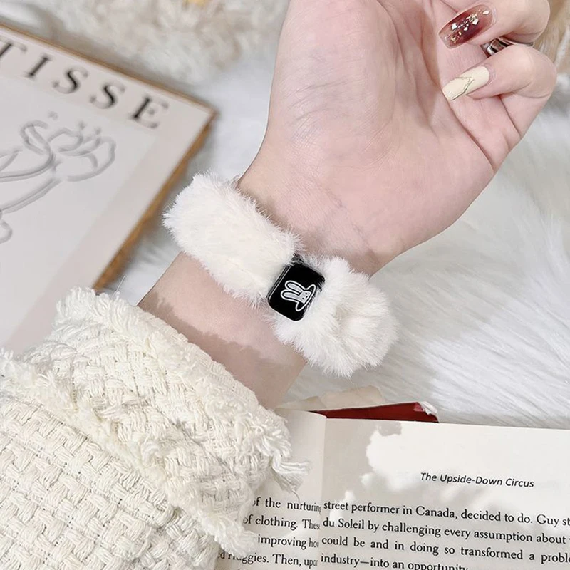 Зимний эластичный ремешок для Xiaomi Mi Band 6 5 4 3 плюшевое кольцо волос браслет Miband 8 7