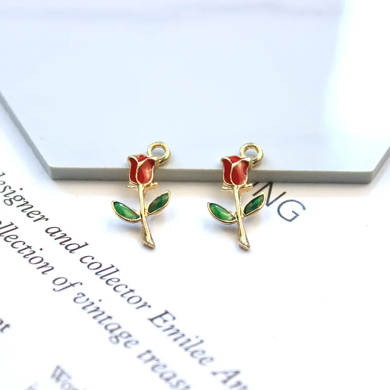 

Heyuyao Diy 10Pcs/lot Rose Flower Enamel Charms Pendant Neklace Bracelet for Jewelry Making Accessories