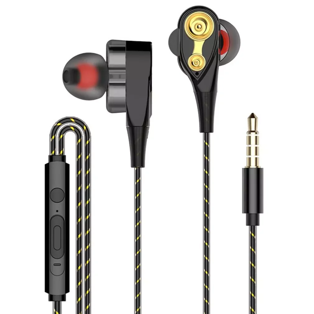 

2022New 3.5mm Earphones With Microphone Dual Drive Stereo Wired Earphone In-ear Sport Portable Headset In-Ear Single Speaker