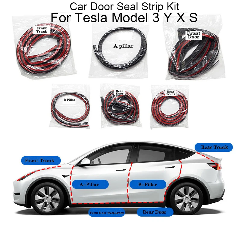 

For Tesla Model 3 Y X S Car Door Seal Strip Kit Soundproof Noise Insulation Weatherstrip 1Set