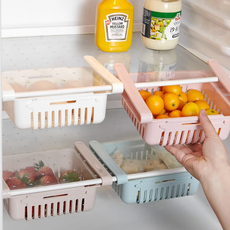 

Refrigerator Retractable Storage Basket Drawer Storage Shelf Crisper Freezer Box