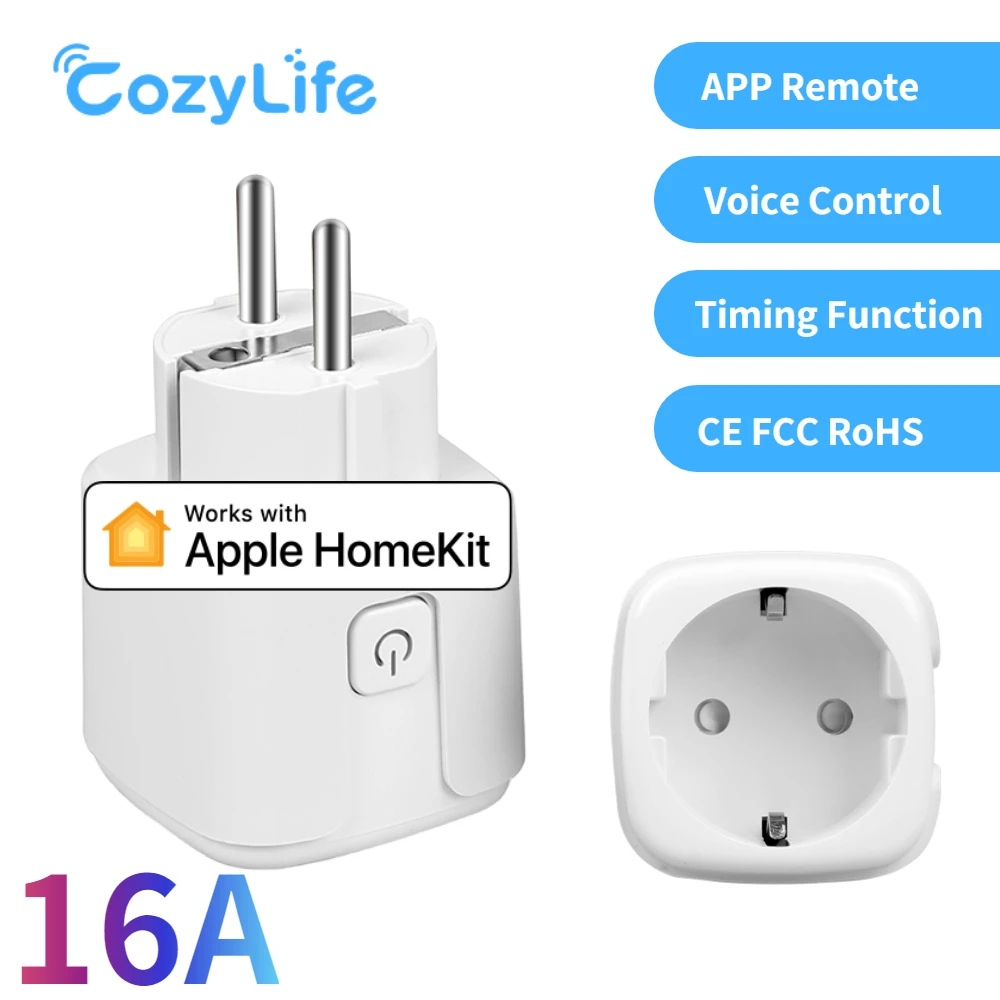 

Умная вилка европейского стандарта CozyLife, приложение Wi-Fi, розетка с дистанционным управлением, 16 А, розетка для водонагревателя, поддержка св...