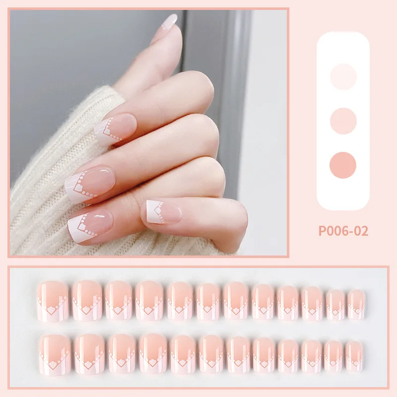 

24 шт градиент розовый короткий квадратный накладные ногти искусственный французский пресс на накладных ногтях DIY полное покрытие Советы Ма...