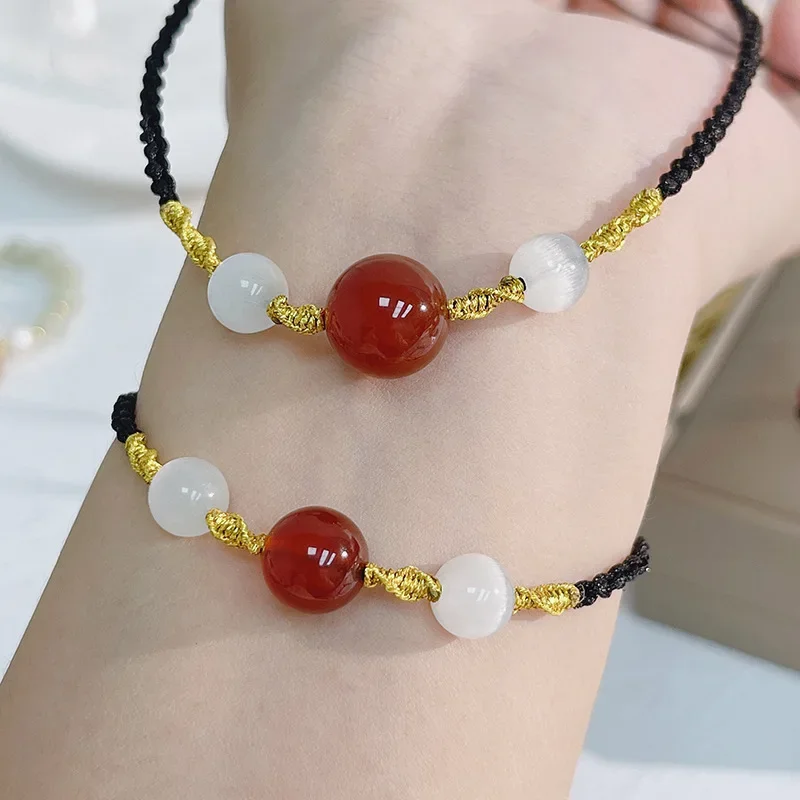 Плетеные Браслеты Lucky из бисера и натурального агата для женщин мужчин модные