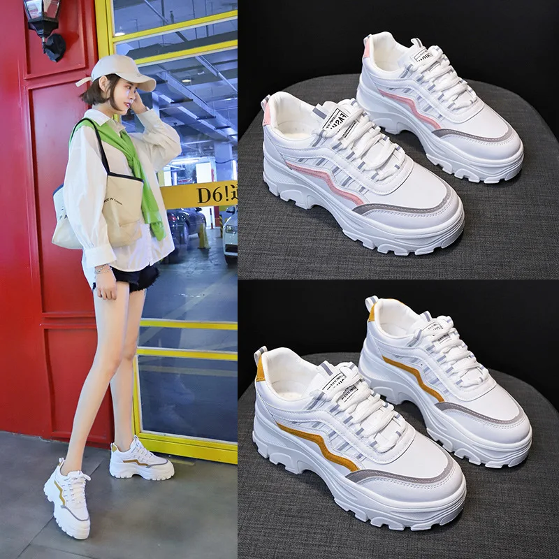 

New Spring Trend Casual Sport Shoes for Women 2022 Increase Platform Sneakers Ladies White Vulcanized Shoes Zapatillas Mujer