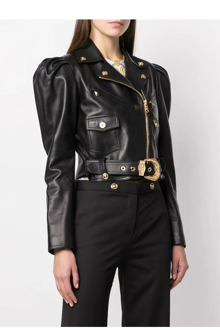 

Hot Sale 2023 Women's Genuine Leather Jacket Autumn New Ladies Short Slim Sheepskin Coat Fashion Motorcycle Leather Jacket Women