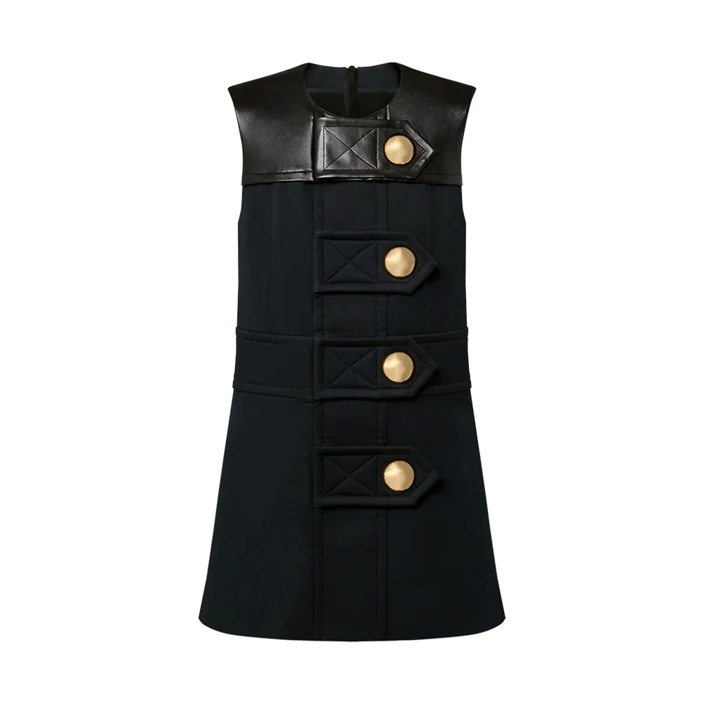 

MS Leather Detail Snap Dress#wfms5539