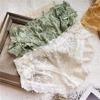 sexy cute ice silk net yarn lace edge bow sweet low waist womens underwear fashion perspective personality student new style