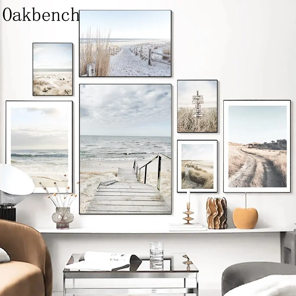 

Sea Beach Canvas Poster Bridge Wall Paintings Bridge Reed Grass Art Prints Road Wall Art Nordic Wall Posters Living Room Decor