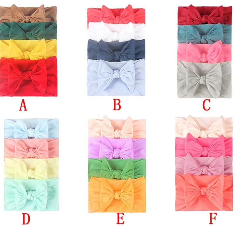 

Baby Headbands 4pcs/set Nylon Elastic Knotted Bowknot Turban Kids Headwear for Baby Girls Newborn Infant Toddlers Gift