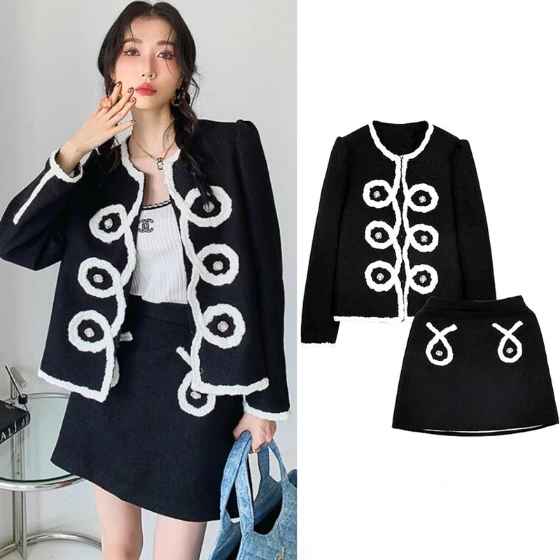 Женский комплект из двух предметов, осенне-зимний комплект из двух предметов с юбкой и пальто, мини-юбка, SL249