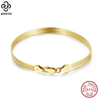 rinntin 18k gold plated 925 sterling silver italian 4 5mm flexible flat herringbone chain bracelet for women men jewelry sb107