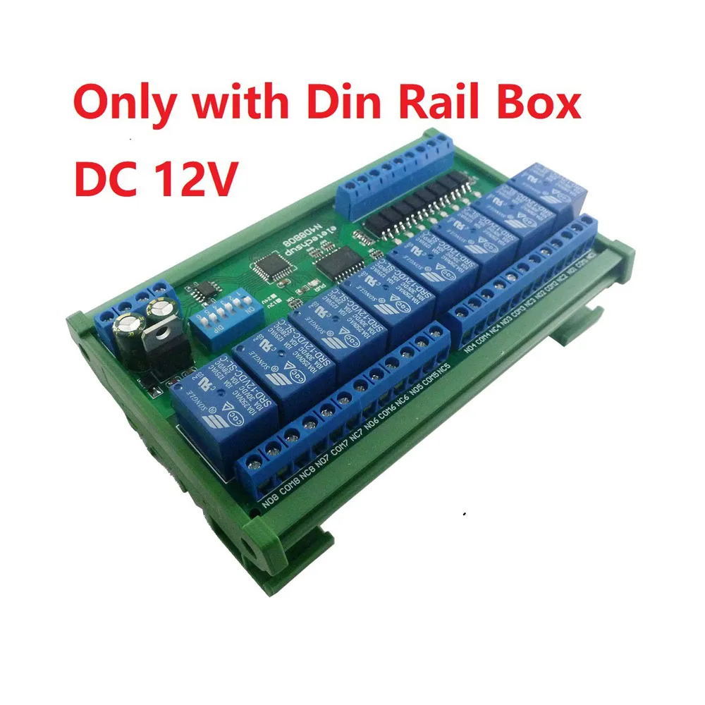 

DC 12V/24V 8I8O Digital RS485 Modbus RTU Protocol Switch Control Board DIN35 C45 Rail Box N4D8B08 Relay PLC Expansion Board