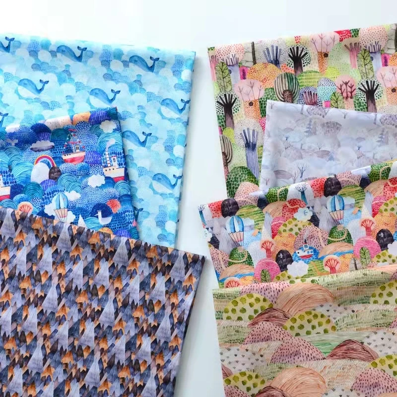 Хлопковая ткань с шириной 145 см в стиле "Шоуа Пастораль" с рисунком джунглей, волн и китов для пошива сумок и платьев в стиле лолита.