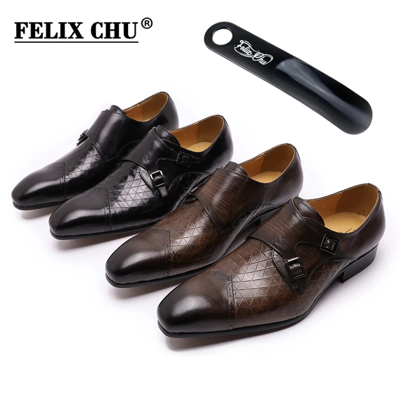 

Men's Monk Strap Dress Shoes Italian Genuine Leather Men Business Formal Shoes Double Buckles Office Suit Shoes Brown Black 6-13