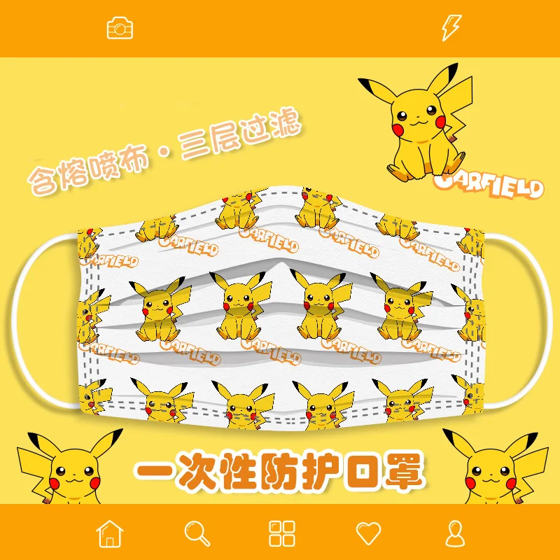 

Маска одноразовая 3-слойная с героями аниме, покемоном, Пикачу, 20 шт./компл.