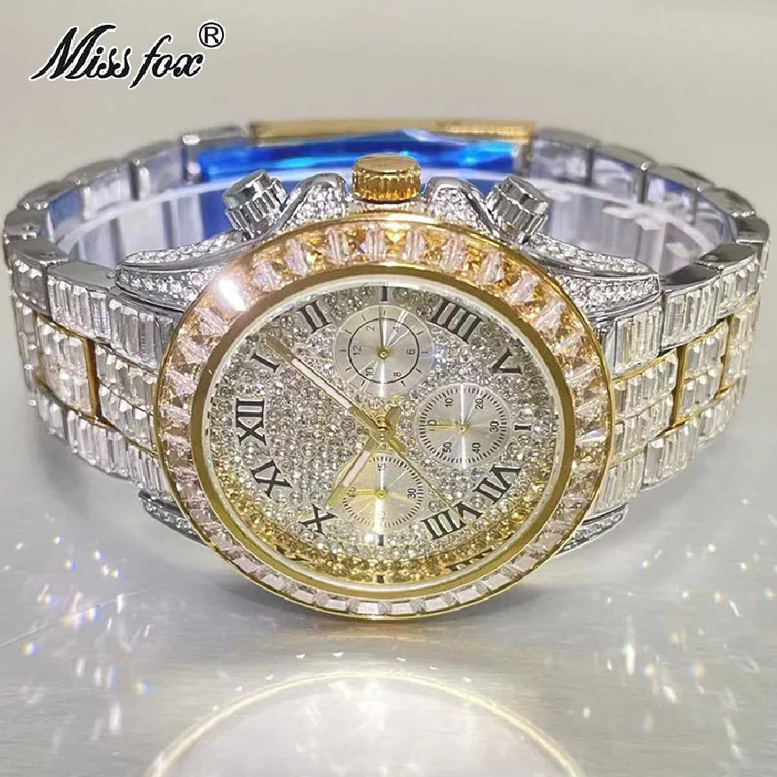 

Часы наручные мужские с муассанитом, брендовые роскошные золотые модные водонепроницаемые, в стиле хип-хоп, подарок для мужчин