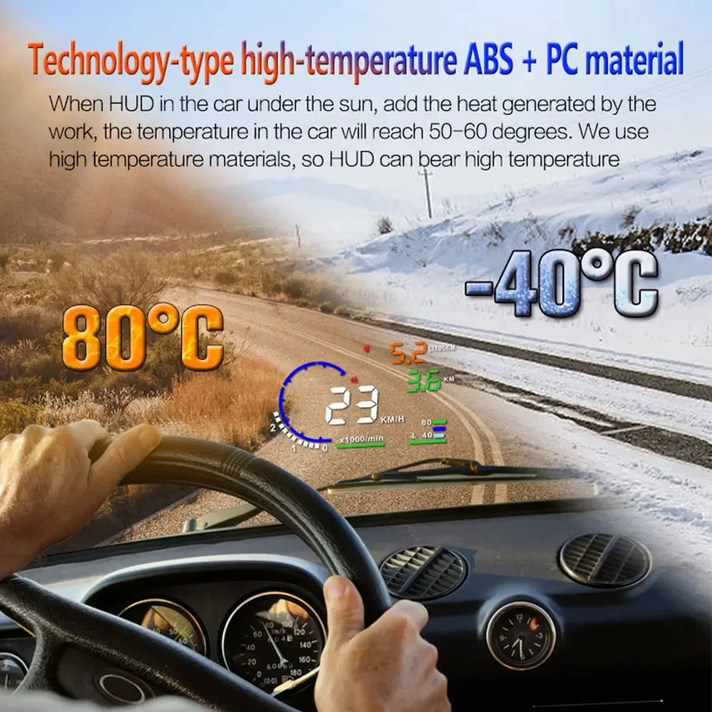 Фото Цифровой автомобильный проектор AD OBD HUD A8, проекционный дисплей на лобовое стекло, LED-спидометр, измеритель температуры воды и частоты вращения двигателя. №1