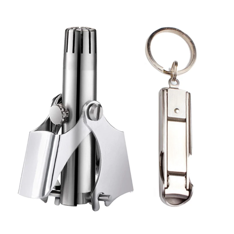 

Manual Nose Ear Hair Trimmer Stainless Steel with Fingernail Clipper Brush Set