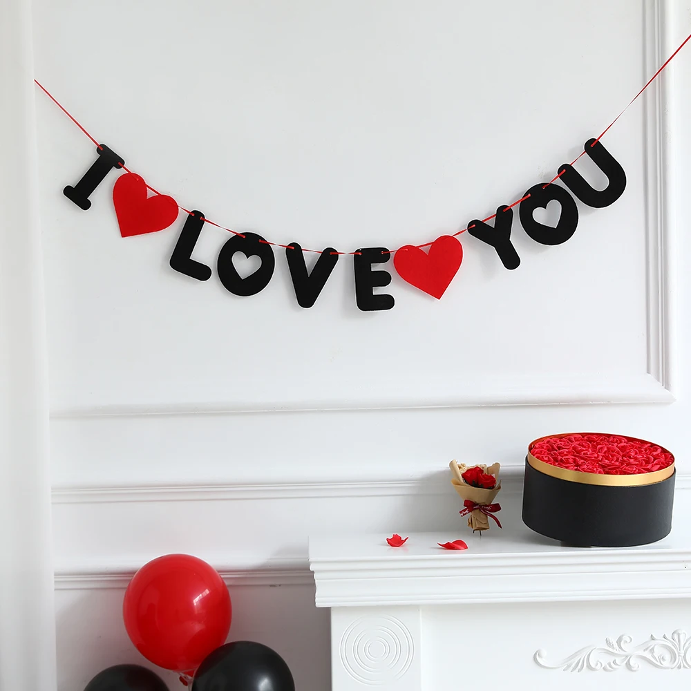 

1set I Love You banner Paper Flag Pennant Banner Wedding Propose Marriage party Happy Valentine's Day Decoration Lover Supplies