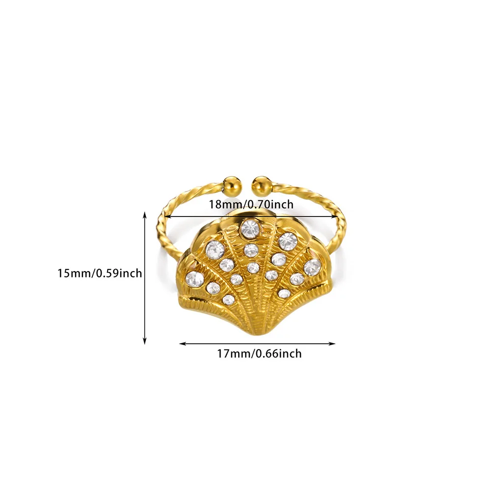 Delikatny pierścionek z cyrkonią dla kobiet złoty kolor muszla ze stali nierdzewnej otwarte pierścionki Vintage ślub para biżuteria akcesoria