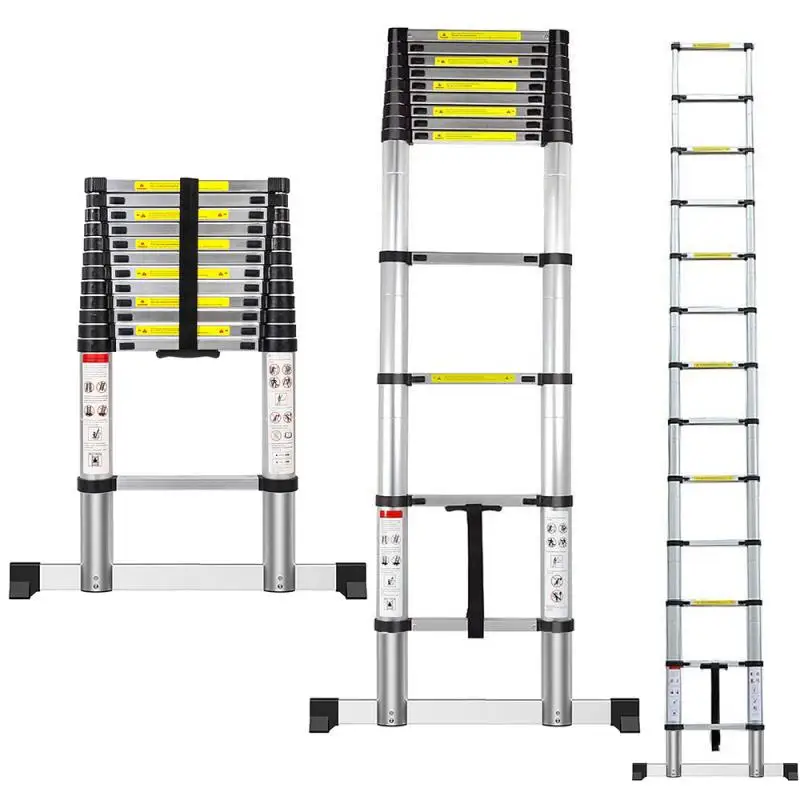 

3.8M Ladder Retractable Folding Aluminum Herringbone Ladder Step Telescopic Extension Tall Multi Purpose Industrial Tools HWC