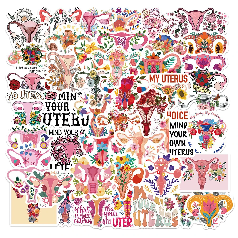 

10/30/50pcs Cartoon Art Feminist Uterus Flower Aesthetic Stickers Skateboard Laptop Phone Car Luggage Waterproof Sticker Decal