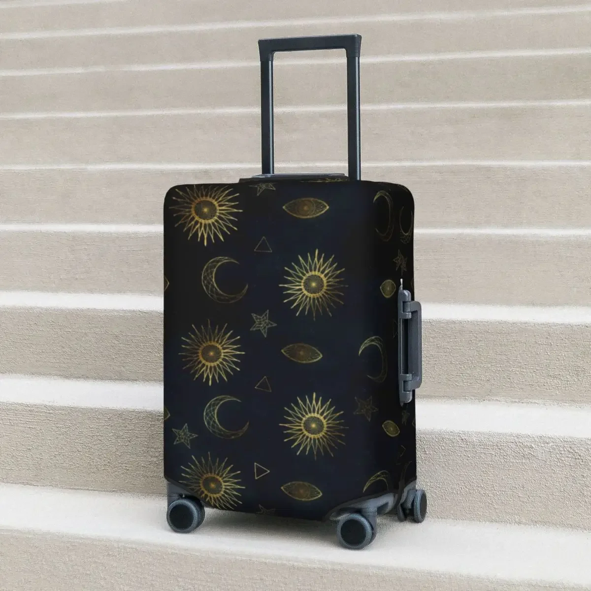 

Magical Symbol Suitcase Cover Gold Moon Sun Stars Fun Travel Protection Luggage Supplies Holiday