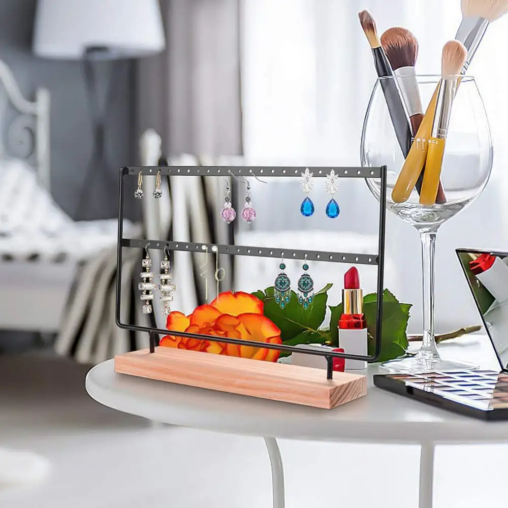 Wholesale Wood Base Metal Earnail Pendant Jewelry Rack Display Rack Organizer Earring Necklace Bracelet Arrange Rack Black White