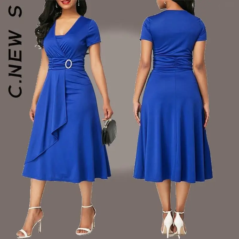 

C.New S Women Dress Fashion Leisure Party Dresses V Neck Asymmetric Hem Waist Tight Dress Harajuku Female Vestidos Clothing