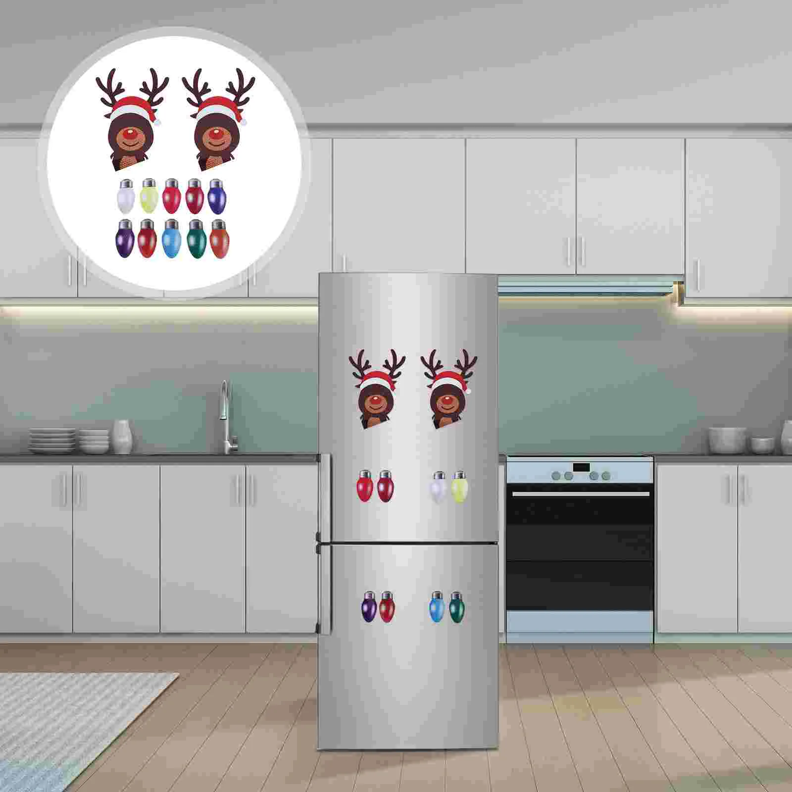 

12pcs Magnetic Sticker Christmas Elk Bulb Refrigerator Sticker Fridge Magnet Car Sticker