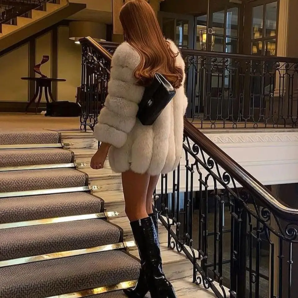 MISSJANEFUR Women Fox Fur Coat Natural Fur 2022 Fashion Luxury Medium Long Winter Plush Coats Custom XXXXXL enlarge