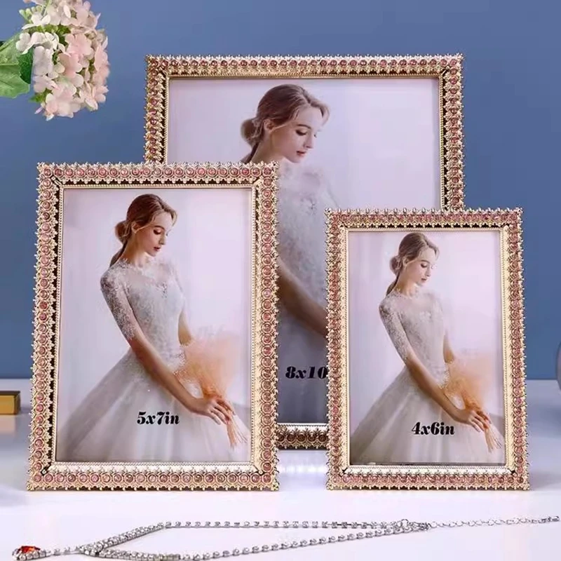 Модные металлические фоторамки 6/7/10 дюймов с искусственным бриллиантом декор Cadre