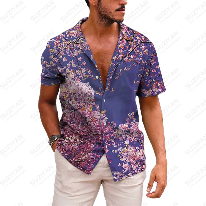 

Fashionable Shipping Men'S Features Stripped Large Size Stand Japanese Summer For Men Best Selling Button Hot Ethnic Hawaiian