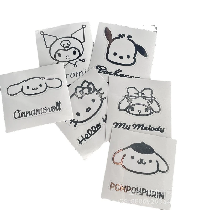 5pcs Sanrio Metal Style Simple Cartoon Cute Kuromi Melody Hello Kitty Cinnamoroll Pachacco Waterproof Sticker