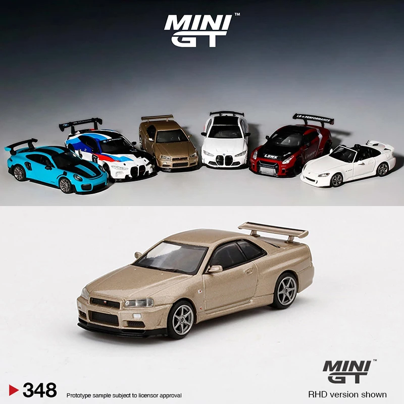

Pre-Order MINI GT 1:64 Skylnie GT-R (R34) M-Spec Alloy Model Car Die-Cast Vehicle #348- RHD