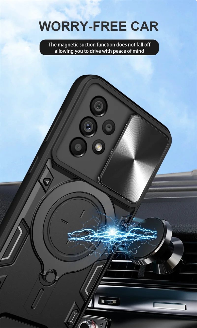 Броня чехол для Samsung Galaxy A13 A23 4G A33 A53 A73 5G крышка магнитный держатель кольцо Funda Slida