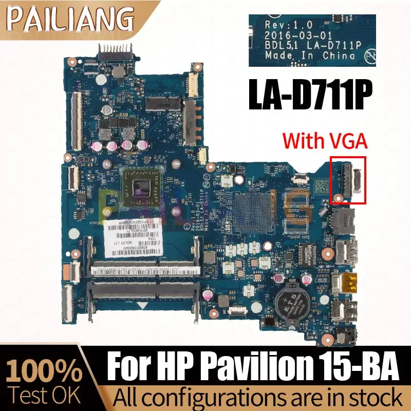 Материнская плата для ноутбука PAILIANG для HP Pavilion 15-BA E2-7110 Nothbook системная плата LA-D711P 858589-001 860355-601 с VGA протестирована DDR3