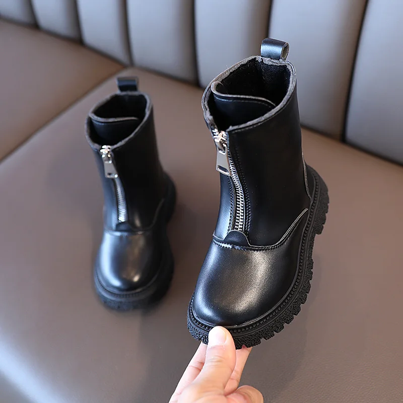 

Boy's Shoes 2021 Winter New Korean Version Of Zhongda Children's Two Cotton And Velvet Money Zipper Martin Boots