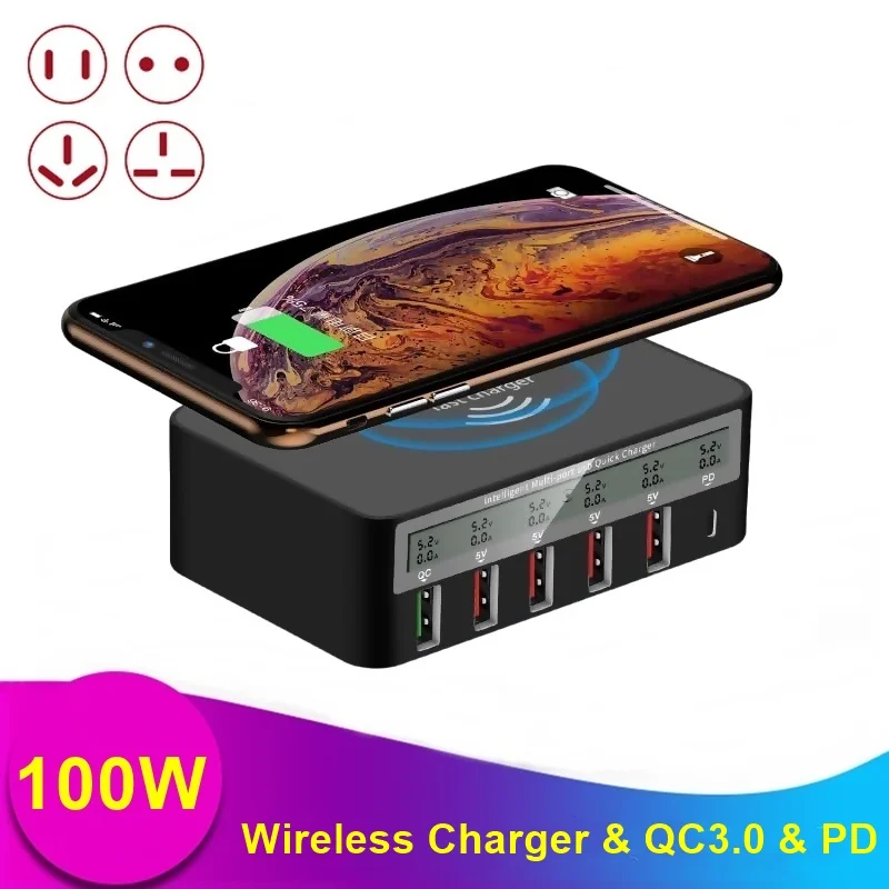

Сетевое зарядное устройство Tongdaytech с 5 USB-портами и ЖК-дисплеем, 100 Вт